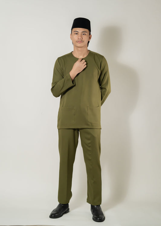Baju Melayu Teluk Belanga Olive Green Clearance Sale