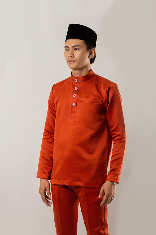 Baju Melayu Cekak Musang Duchess Orange Brick