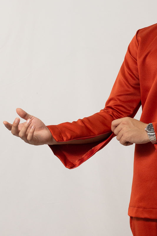 Baju Melayu Cekak Musang Duchess Orange Brick