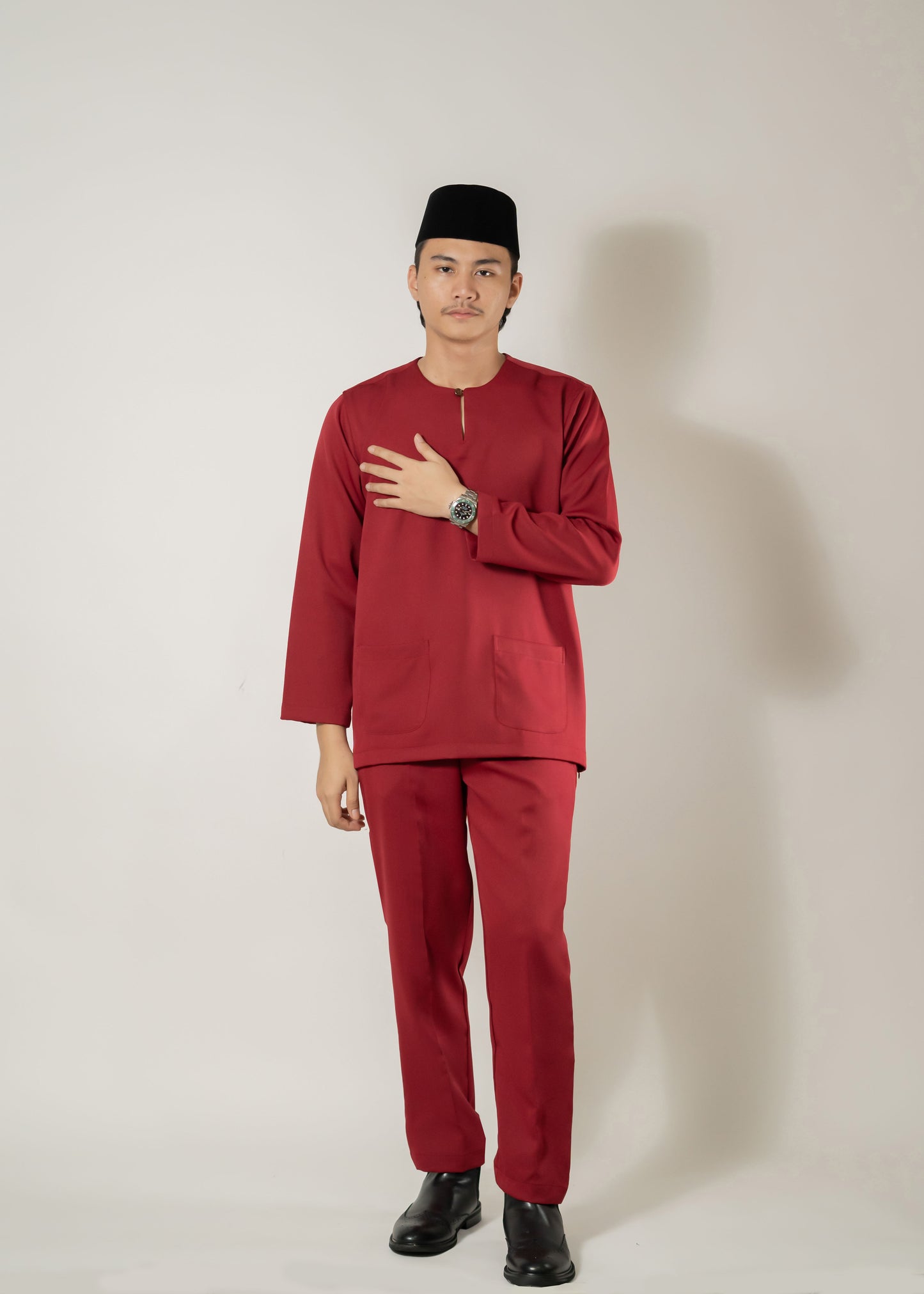 Baju Melayu Teluk Belanga Maroon Clearance Sale