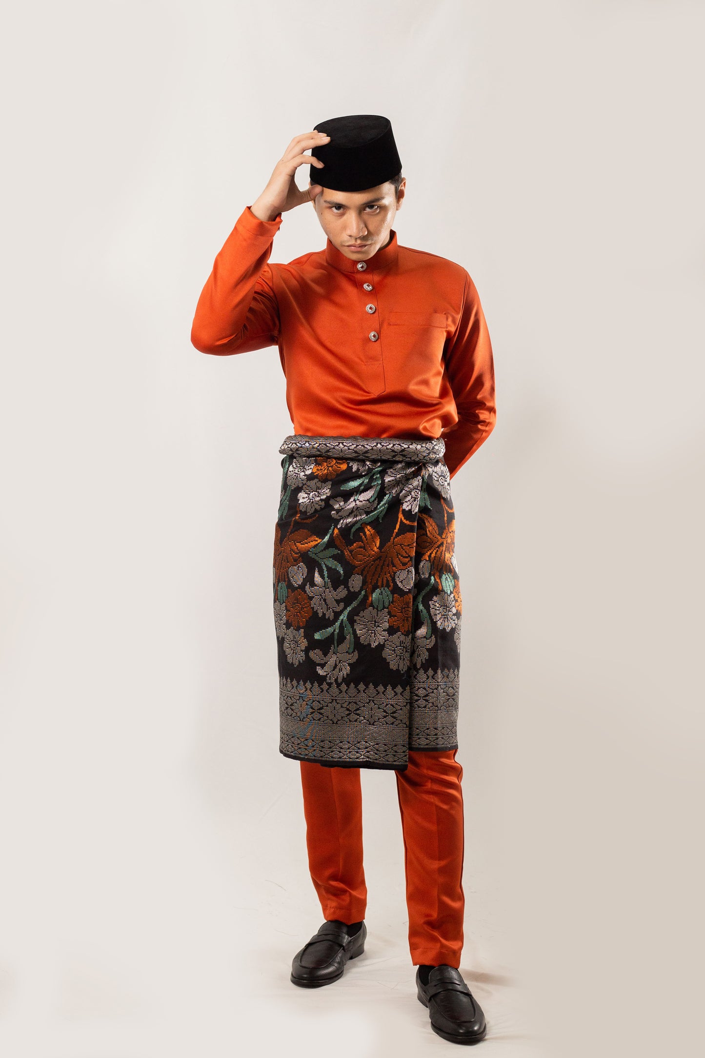 Baju Melayu Cekak Musang Duchess Orange Brick